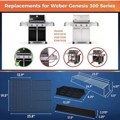 QuiMetal Cast Iron Grill Grate & Flavorizer Bars for Weber Genesis E310 E330
