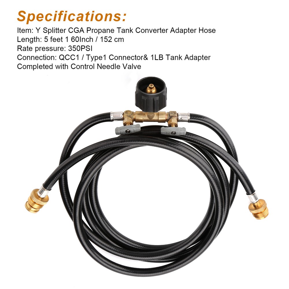 5 Feet 2 Ways Y Splitter CGA Propane Converter Adapter Hose for QCC1 20lbs Tank