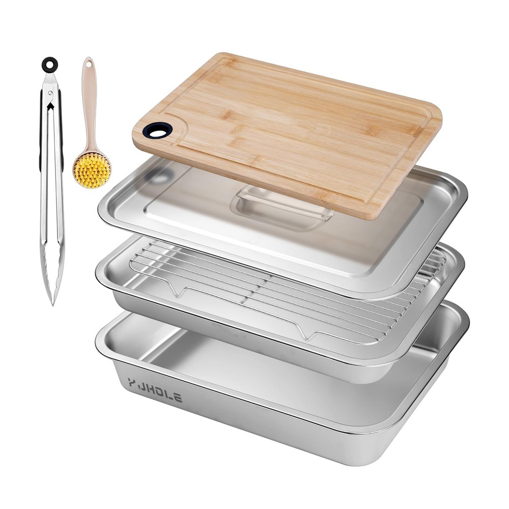 Grilling Prep and Serve Trays,Stainless Steel Extra Large, Silver