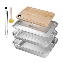 Grilling Prep and Serve Trays,Stainless Steel Extra Large, Silver