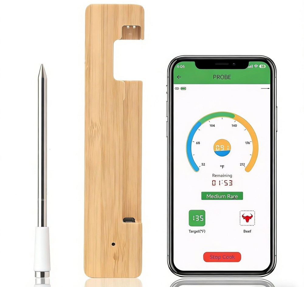 Smart Meat Thermometer 656FT Remote Range Digital Cooking Food Small, Black