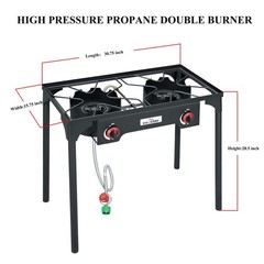 High Pressure Double Propane Burner Outdoor Camping Stove with 0-20 PSI Adjus…