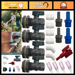 4 Pack Rain Barrel Spigot Kit – 3/4″ Diverter Connector & Faucet for Garden Hose