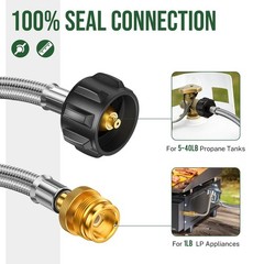 12ft Propane Hose Adapter 1lb to 20lb Converter for 5 lb 12 Feet, Silver
