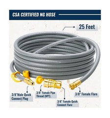 25 Feet 3/8 inch ID Natural Gas Grill Hose with Quick Connect Fittings, Natur…