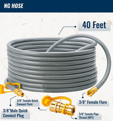 CALPOSE 40 Feet 3/8 Inch ID Natural Gas Grill Hose with Quick Connect Fittings,