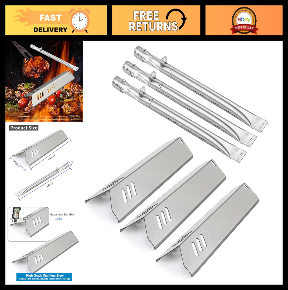 3-Pack Heat Plate & Grill Burner Replacement for Gas Grills – Stainless Steel Pa