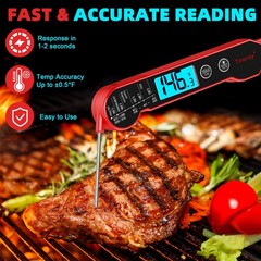 Professional Digital Meat Thermometer Instant Read Waterproof – Folding Red