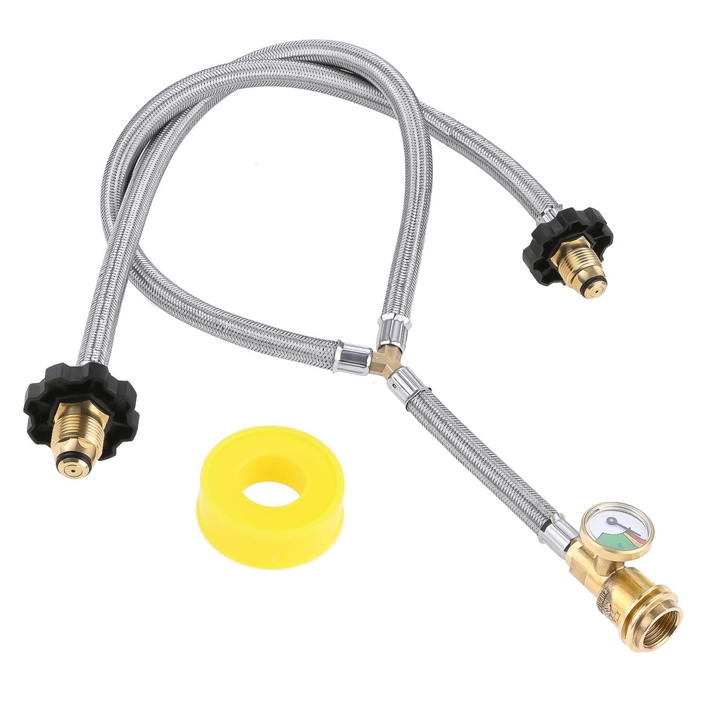 Lemfema Y Type Splitter Propane Tank Converter POL Inle with Gauge, BLACK
