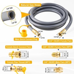 15 Feet 1/2 Inch ID Natural Gas Grill Hose, Flexible Gas Line Hose Low Pressu…