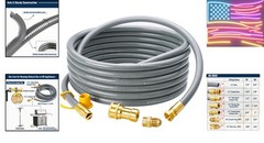 25 Feet, 1/2-Inch ID Natural Gas Grill Hose with Quick Connect Fittings .
