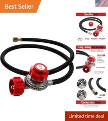 High-Pressure 4ft Propane Regulator with Easy-Connect Red Hose for Reliable Use
