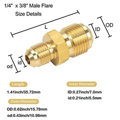 2 PCS Brass Tube Coupler Pipe Fitting Union Connector Gas Adapter 2PCS 3/8 x1/4