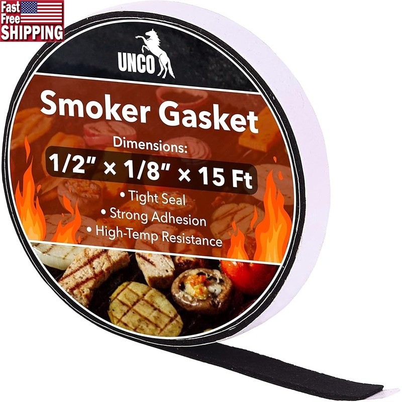 High Temp Grill Gasket 1/2in Wide 15ft Long Smoker Seal Air Leak Retention New