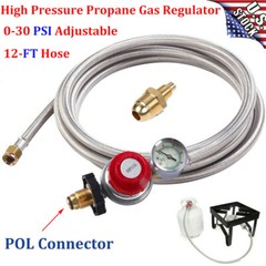 12ft High Pressure Adjustable Propane Gas Regulator with Braided Hose Indicator