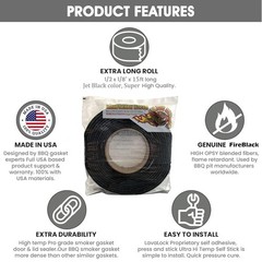 3/4″ x 1/8″ High Temp Barbecue Grill Gasket Seal – Self Stick 15′ Roll – Black