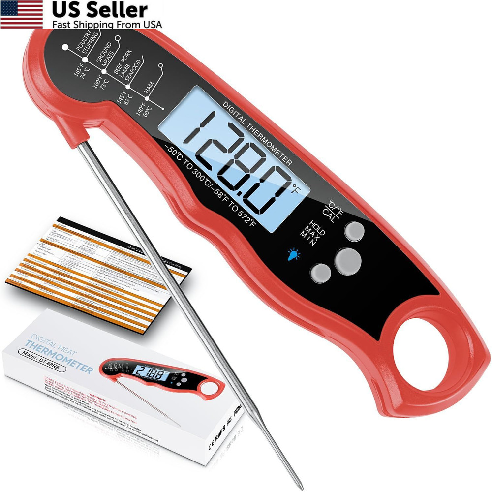 Instant Read Meat Thermometer for Grill and Cooking, 4.6 inches, Red – Black