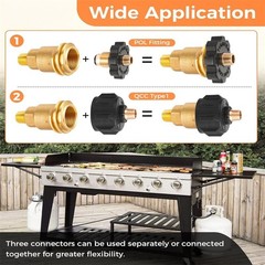 3PCS Propane Gas Brass Fitting Adapters Kit For BBQ RV Camping Grills & Heaters