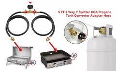 5FT Propane Splitter Hose 2 Way W/Shut Off Valve, Propane Hose Adapter for QCC1