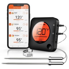 BFOUR Meat Thermometer Wireless Bluetooth, LCD 2 x Probes, 2 Probes Black