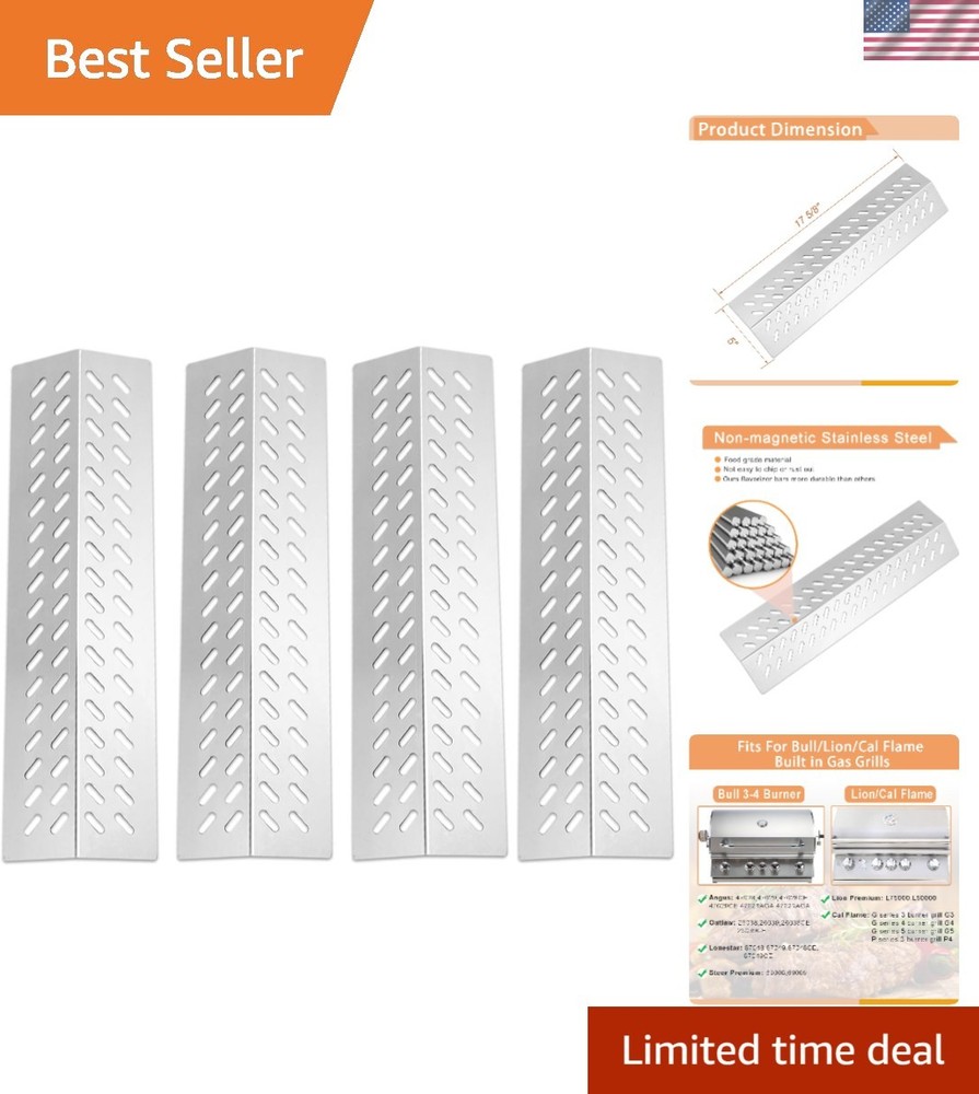 Stainless Steel Flame Tamers, 4 PC Grill Heat Plate Gas Replacement for Bull BBQ