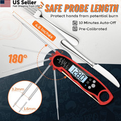 Instant Read Meat Thermometer for Grill and Cooking, 4.6 inches, Red – Black