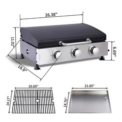 3-Burner Teppanyaki Grill Combo, Cast Iron & Enamel, 28650 BTU, Black
