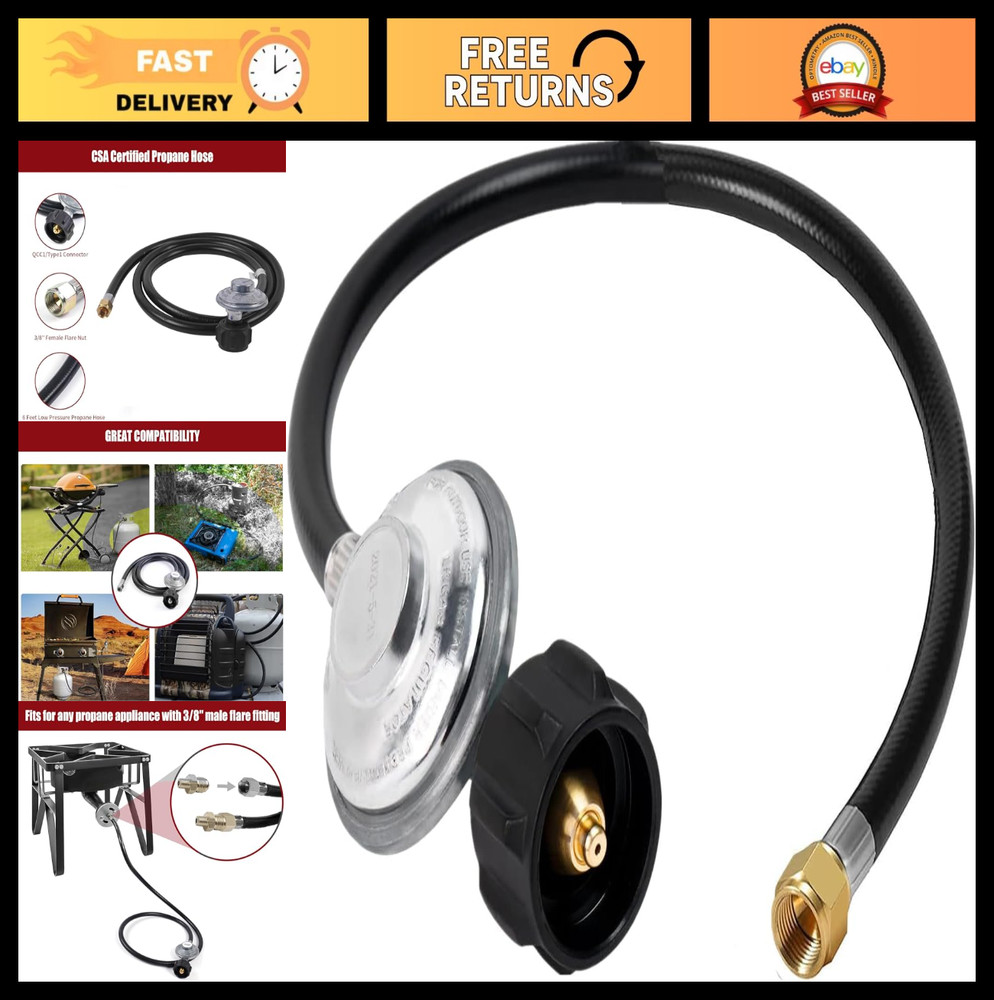 Universal 2 FT LP Gas Grill Regulator & Hose, Fits Most Grills & Fire Pits, QCC1