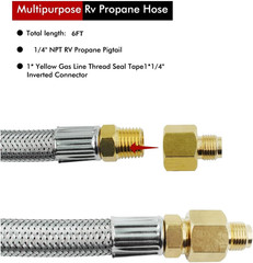 6FT Upgraded Braided Universal POL 1/4 Inch NPT & Inverted Male Flare Propane Ta