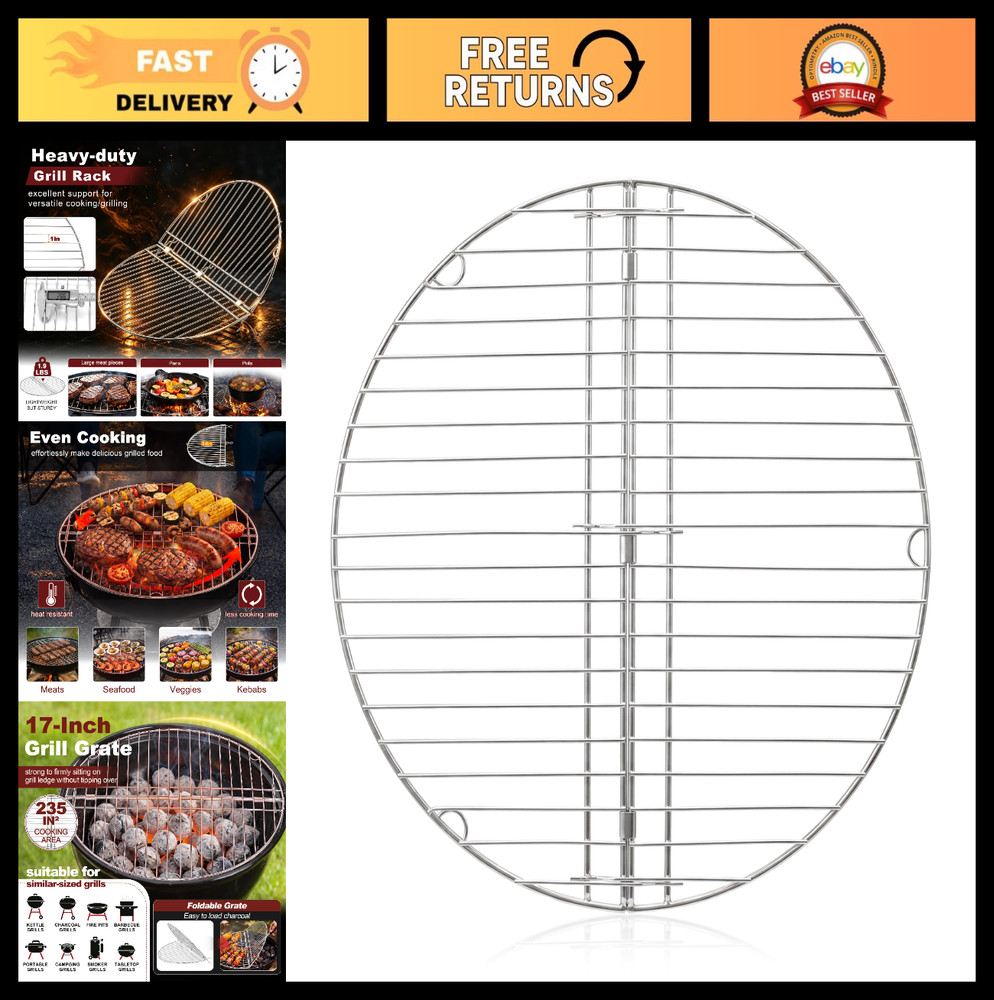 17″ Heavy-Duty Stainless Steel Grill Grate Replacement | Foldable, Non-Stick, Fi