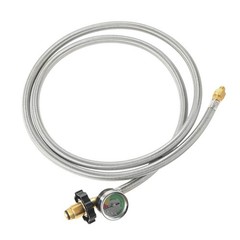 6FT Upgraded Braided POL Propane Pigtail Hose 1/4″ NPT Inverted Flare with Gauge