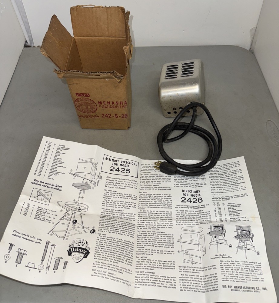 Vintage Big Boy Model 2-706 Rotisserie Motor Hood Style F Working