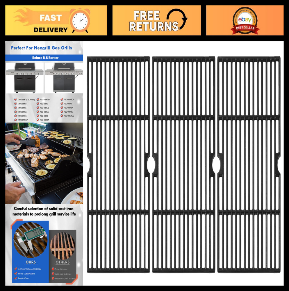 Replacement Grill Grates for 6 Burner BBQ, Cast Iron Cooking Grids 17″ Parts