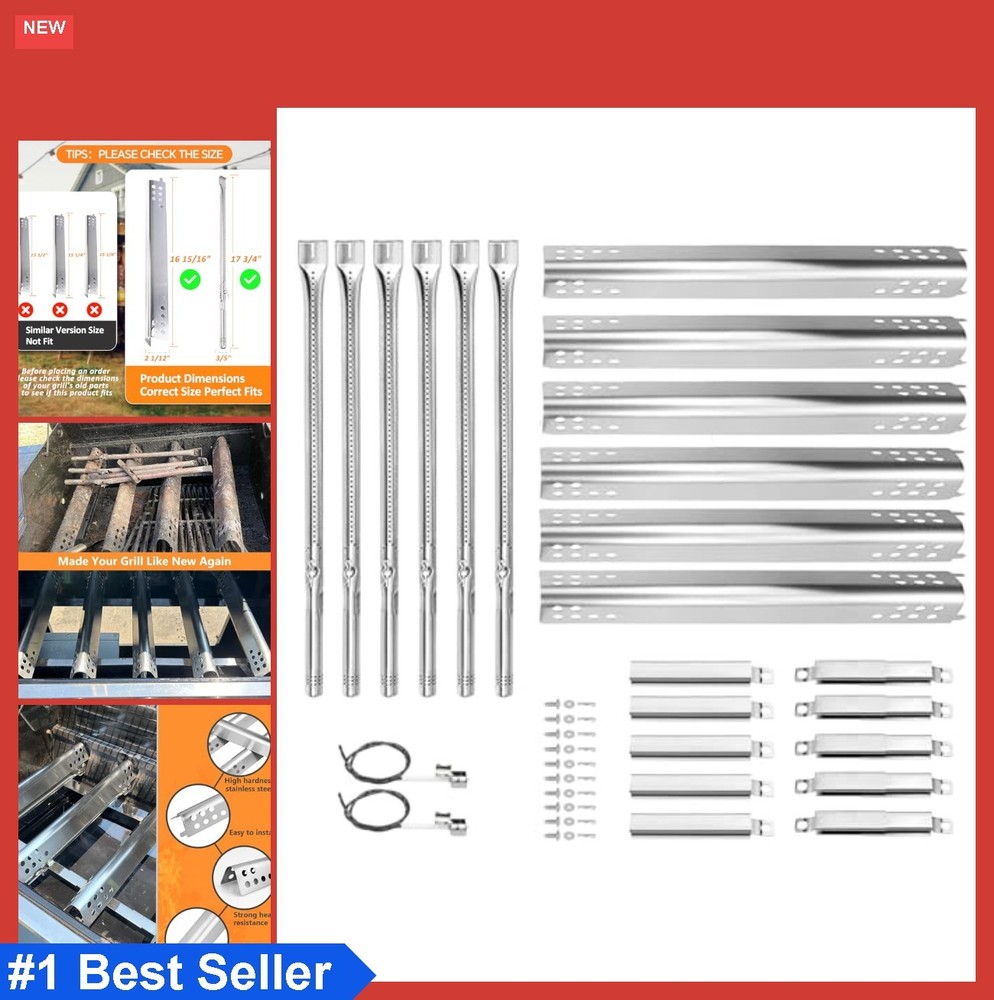 Gas Grill Burner Replacement Kit 6 Burners Stainless Steel Heat Plates Igniters