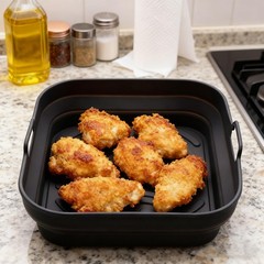 Silicone Square Air Fryer Liners Collapsible Basket Oven Pot Grey 8 Inch Tool