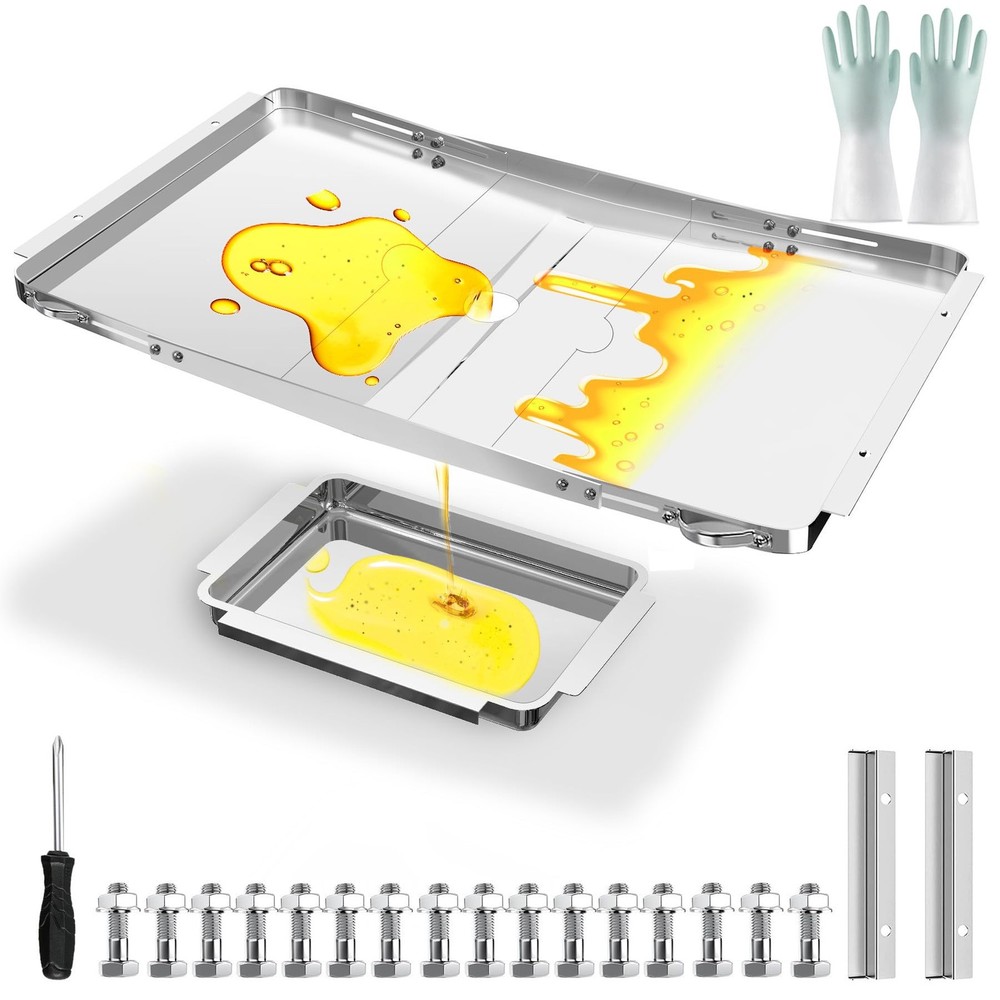 Grill Grease Tray Replacement for Dyna Glo with Catch Pan, 25”-34”, Silver