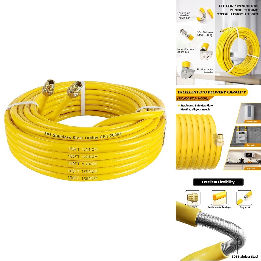 Thoupets 100Ft 1/2 Csst Gas Line 1/2In Natural Flexible Gas Line 2 Male Adapter