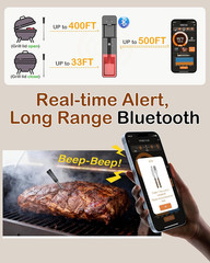 ±0.5°F Accuracy Shows Real-Time Temp Wireless Meat Thermometer: Smart 900Ft Blue