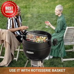 Only Fire Black Steel Rotisserie Ring Kit for Weber 22″ Charcoal Kettle US