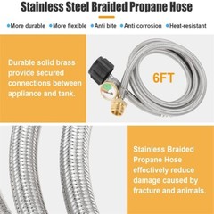 1Pc 6FT Propane Tank Hose Adapter 72 Inch with Gauge For Coleman Camp Stove