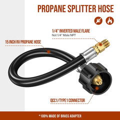RV Propane Tank Hose 15 Inch QCC1 to 1/4 Male Flare 2 Pack BBQ Gas Replacement