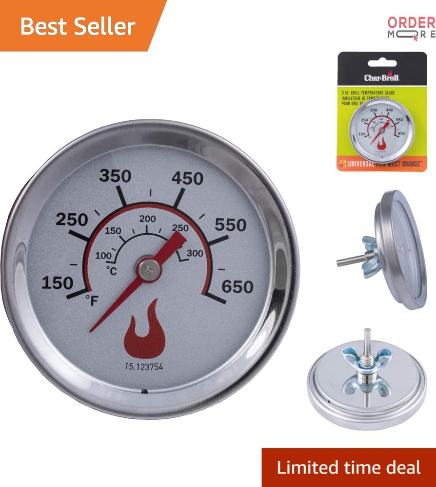 Universal 3-Inch Stainless Steel Gas Grill Temperature Gauge Replaces Manual