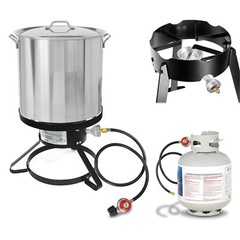 Propane Cast-Iron Round Burner & 4FT 20PSI High Pressure Regulator Hose& Fitting
