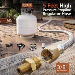 5FT 0-20 PSI QCC-1 3/8″ Propane Regulator with Hose Stainless Braided High BTU