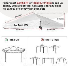 10×10 Canopy Top,Sliver-Coated Pop Up Canopy Tent Top Cover Roof with Ropes a…