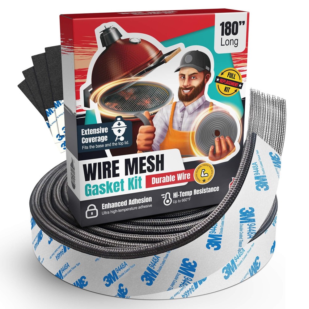 Mesh Gasket Kit Fit for Kamado Joe Big Joe – 180″ Fiberglass Gasket Replacement