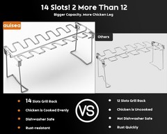 auisea Chicken Leg Rack for Grill 14 Slots – 2-Piece Set Professional Silver