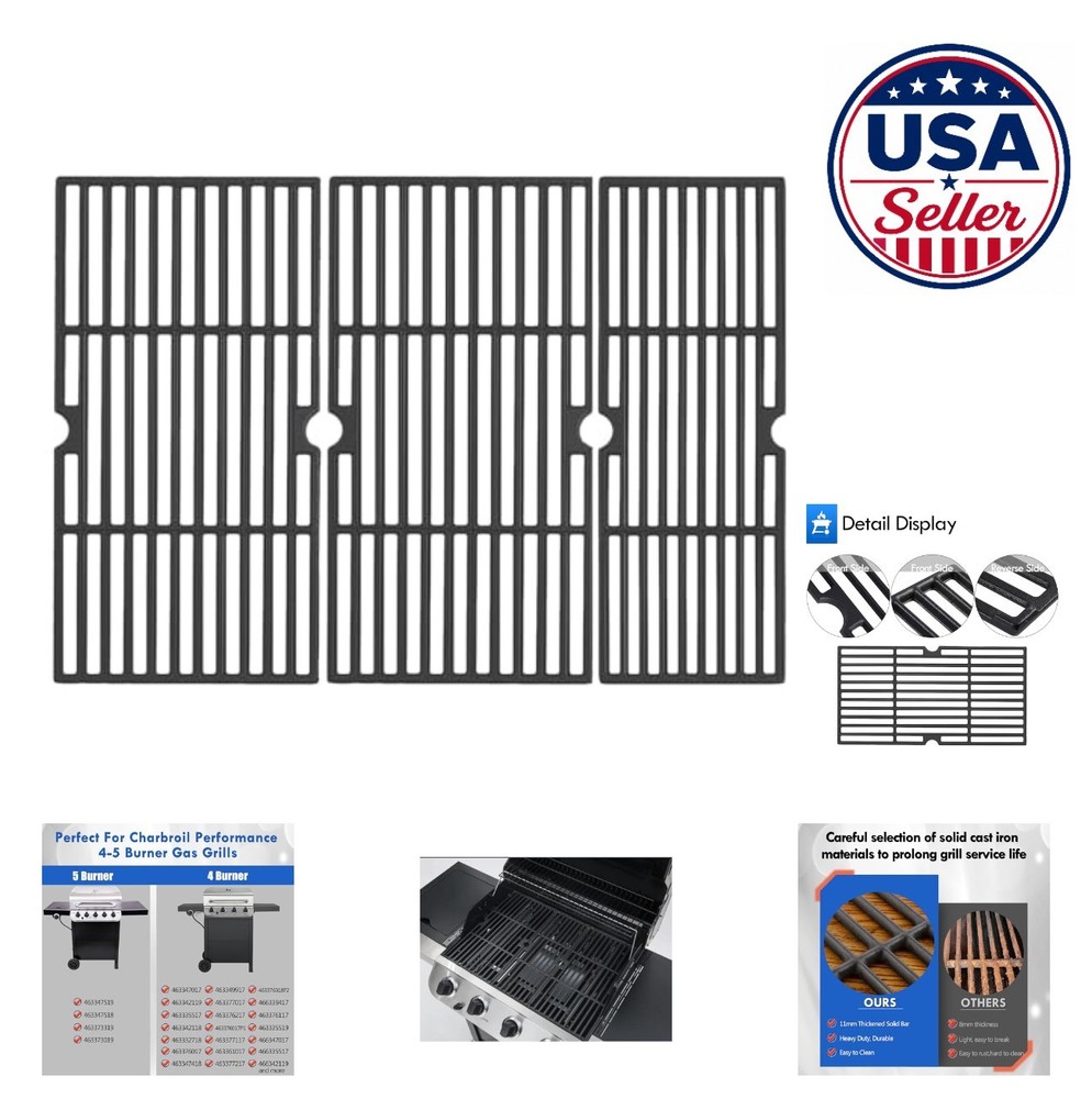 Gas Grill Grate Replacement 3 Piece Set Cast Iron 18 Inch 4 5 Burner Performance