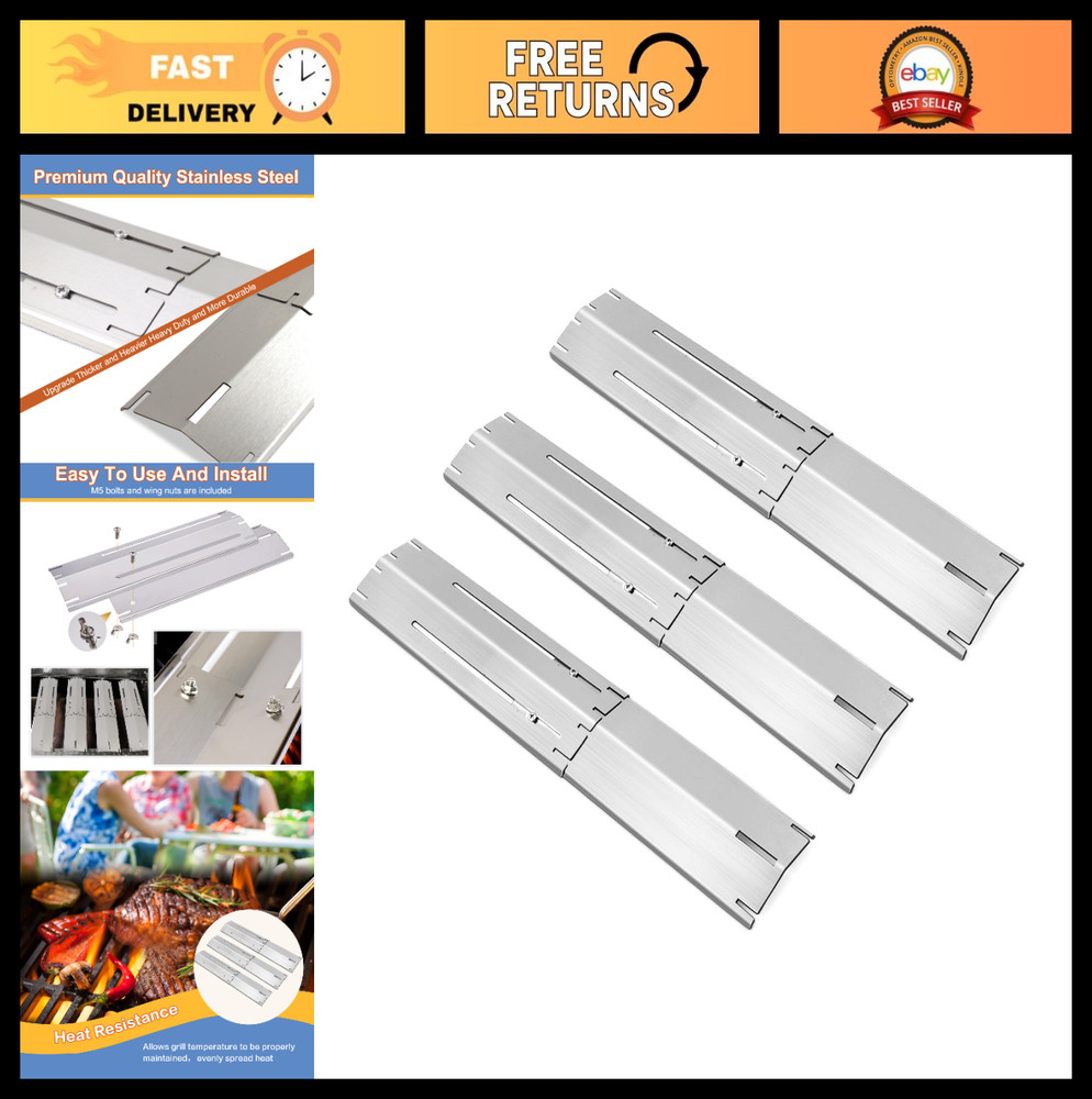 Universal Adjustable Heat Plate – Stainless Steel BBQ Flame Tamers, 3 Pack, 11.7