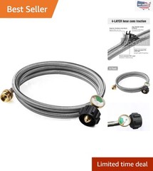 6ft Stainless Braided Propane Converter Hose with Gauge for Outdoor Grilling